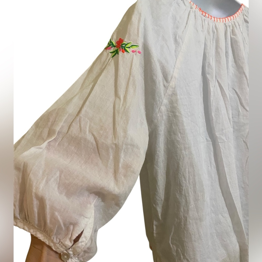 Peasant Bohemian Voile Sheer Cotton Embroidered Top Retro 70s Beachy Festival - Picture 4 of 12